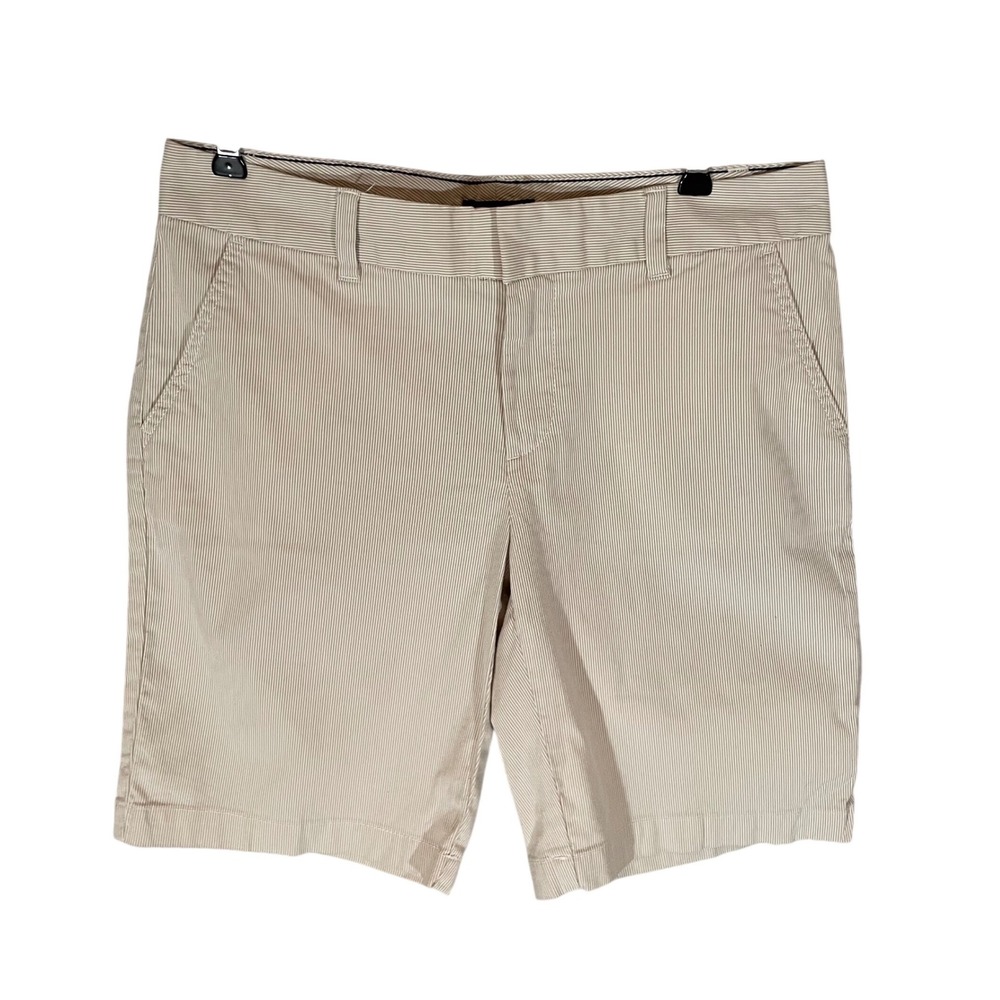 Tommy Hilfiger Womens Tan White Striped‎ Chino Shorts Sz 6 Stretch Preppy Casual